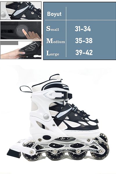 Vadi White Double Row Aluminum Body, Lighted Silicone Wheel, Adjustable Practice Skates and Bag