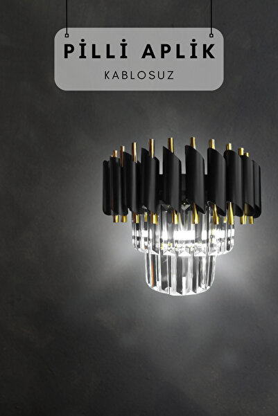 Birsen Aydınlatma Kablosuz Pilli Kristal Taşlı Modern Aplik Serisi - Yatak Odası - Salon - Hol - Mutfak