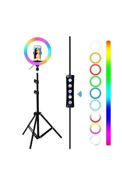 SNEXPRES Rgb Renkli Işıklı Tripod Ring Light Led 14 Inç Youtuber Kuaför Işığı...