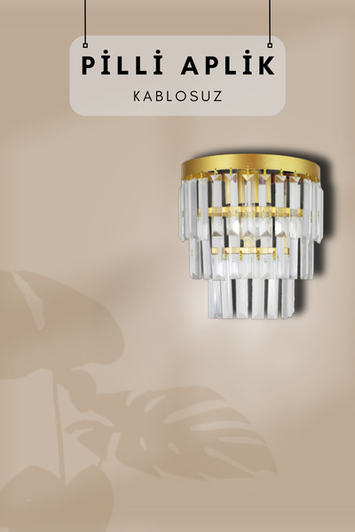 Genel Markalar Kablosuz Pilli Kristal Taşlı Modern Aplik Serisi - Yatak Odası - Salon - Hol - Mutfak