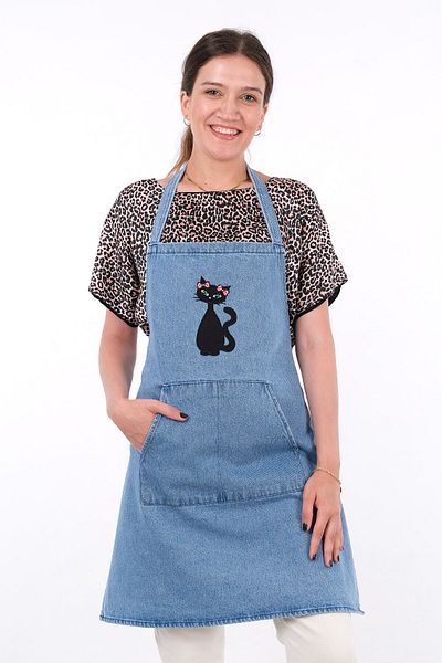 sevilya Denim Kitchen Apron Cat Lady Rose Model