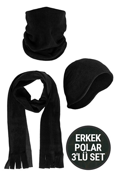 Line Smart Ανδρικά Μαύρα Χειμερινά Θερμικά Γάντια Φλις - Σκούφος Φλις με Κορδ...