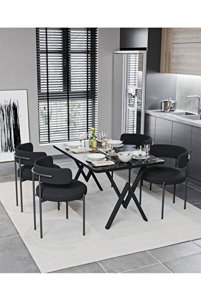 AVVİO Alvin Teddy Sandalye 80x120 Yemek Masası Mutfak Masası 4 Kişilik Masa Sandalye Takımı