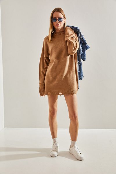 Bianco Lucci Dámský oversize roztrhaný podrobný pletený svetr