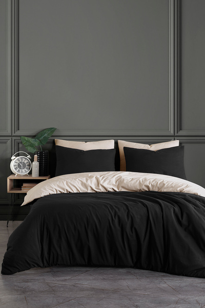 conzaliza Σετ Παπλωματοθήκη Μονό με Ελαστικά Σεντόνια | Μαύρο Μπεζ |