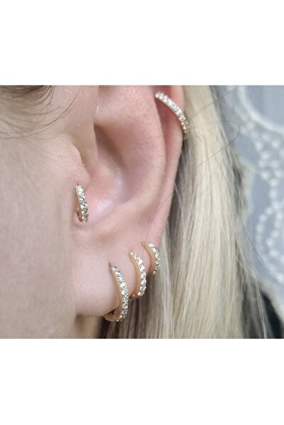 BY DİLEK ÇETİN ACCESSORY Cerrahi Çelik Taşlı Üç Boy (6-8-10)halka Küpe