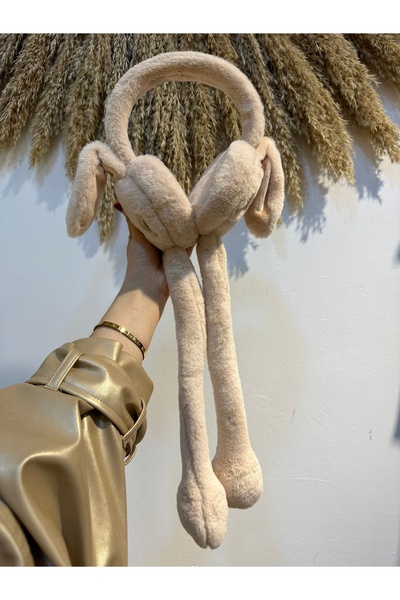 Luna Tavşanlı Kulaklık Bej Rengi Peluş Kulaklık