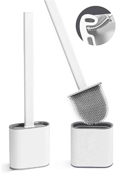 Kitchen Beauty Beyaz Renk Silikon Banyo Tuvalet Klozet Temizleme Fırçası Ve Tutucu Set