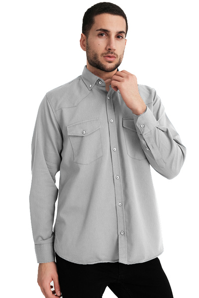 Varetta Men's Light Gray Double Pocket Lycra Gabardine Fabric Jeans Shirt