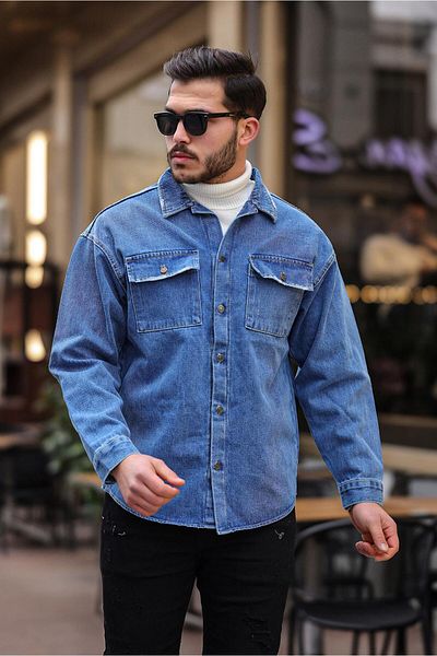 ANTIBIOTIC Άνετη εφαρμογή Oversize Jean τζιν πουκάμισο