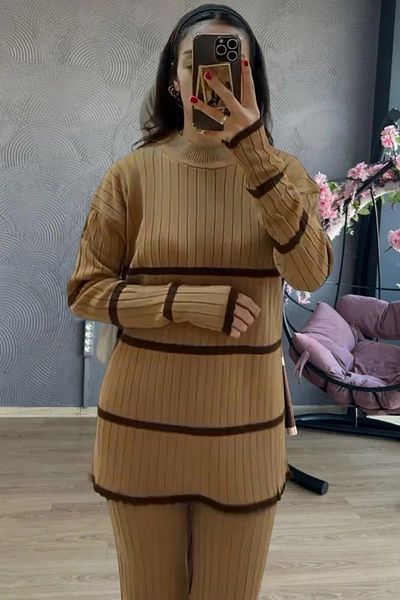 Şule Giyim Seasonal Thin Fabric Knitwear Set - Two Colors Biscuit