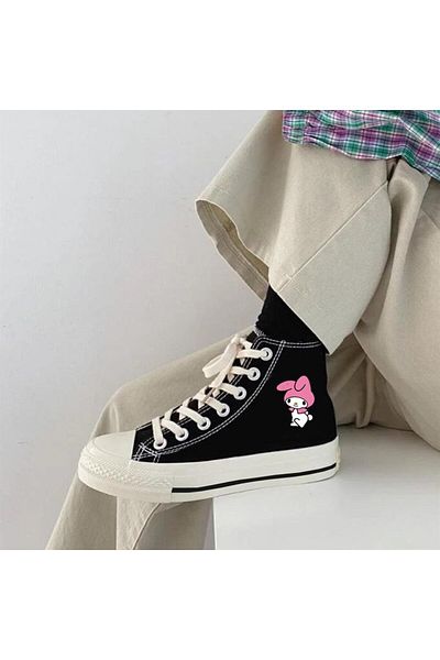 Touz Anime Melody Printed Black Canvas Shoes
