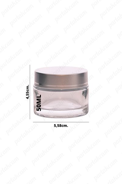 parlakcam 50ml transparent color cream jar glass cream box modern silver color with lid 50cc glass jar 1pc
