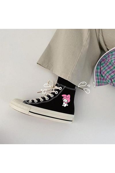 Touz Anime Melody Printed Black Canvas Shoes
