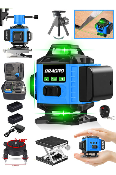 Dragro Alman 128 Vf 12 Köşe Otomatik Hizalama Lazer Metre 360 Derece Yatay Dikey Çapraz Kumandalı Çantalı