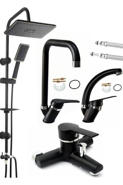 ELMİNA ARMATUR Siyah Robot Tepe Yağmurlama Banyo-mutfak-lavabo Bataryası Musl...