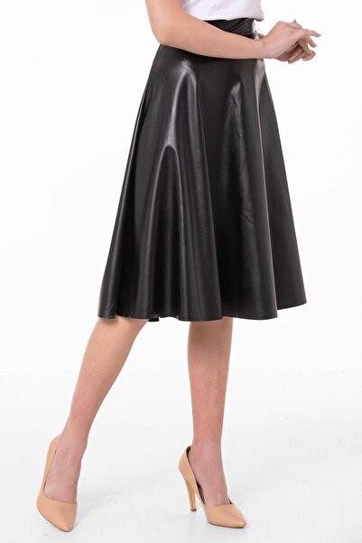 modabirsen Fusta evazată din piele de lungime midi