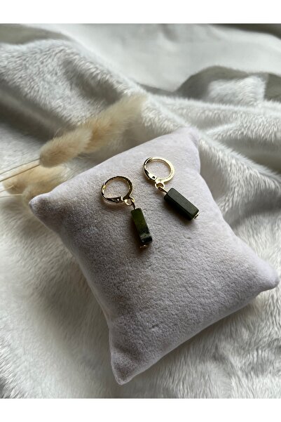 PelvedDesign Yeşim Taşı Doğal Taş Altın Kaplama Küpe