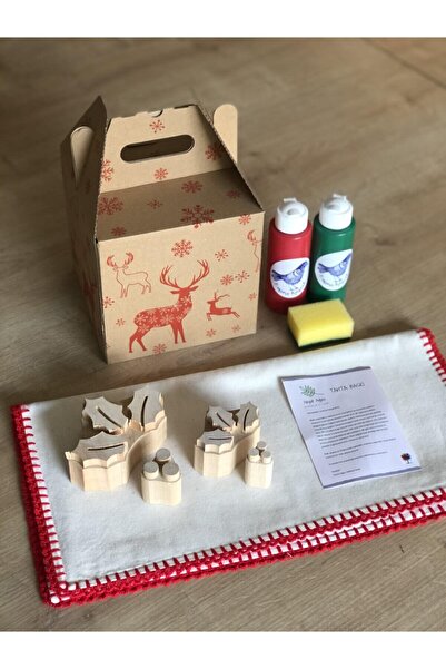 Hayat Ağacı Atölyesi Kırmızı Oyalı Kırlent Yapım Kiti Model 2 Yılbaşı Seti 5