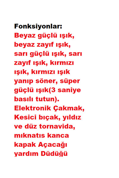 nelerbulurum ŞARJLI ELEKTRONİK ÇAKMAK BIÇAK DÜDÜK 500 LÜMEN IŞIK IŞIK FONSİYONLARI OLAN EL FENERİ