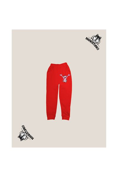 MarkaTurko Pink Panther printed unisex Special Design Βαμβακερή κόκκινη παιδική φόρμα 2705-24k