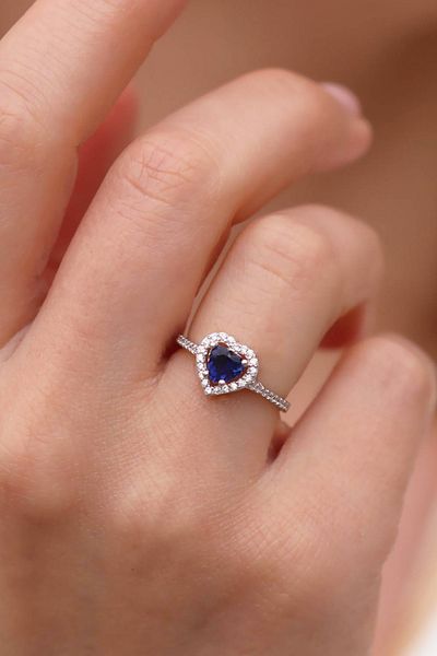 The Collection Heart Model Blue Zircon Stone Adjustable Steel Ring