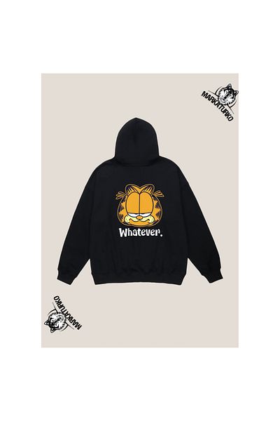 MarkaTurko Garfield Special Design Back Printed Black Hooded Unisex Sweatshirt 2004-1