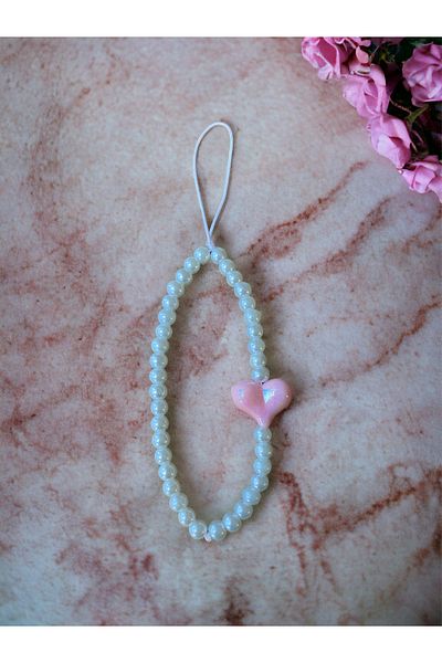 Stoneday Pink Big Heart Phone Strap Accessory Charm with Baroque Pearls