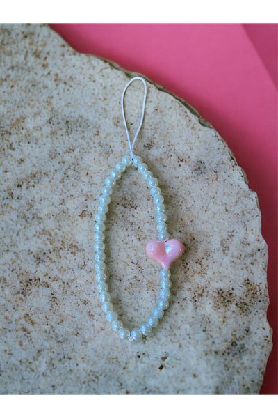 Stoneday Pink Big Heart Phone Strap Accessory Charm with Baroque Pearls
