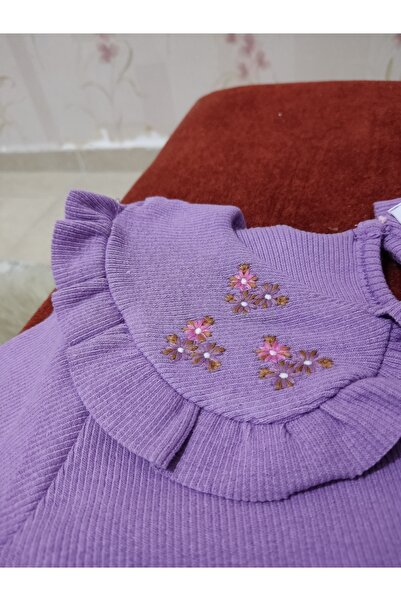 Petekkids Kız Çocuk Bebe Yaka Yakası Çiçek Nakışlı Kaşkorse Taytli Takım