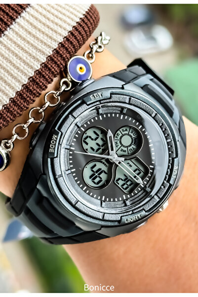 Jaga Suitable for Pool Sea Use,Stopwatch,Light,Calendar,Black Sports Digital Women's Wristwatch+Wristband