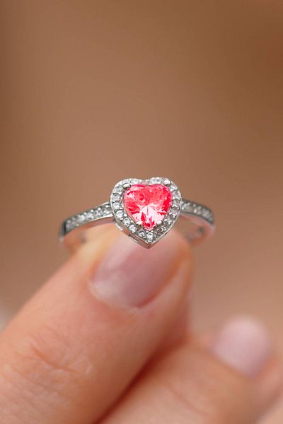 The Collection Heart Model Red Zircon Stone Adjustable Steel Ring