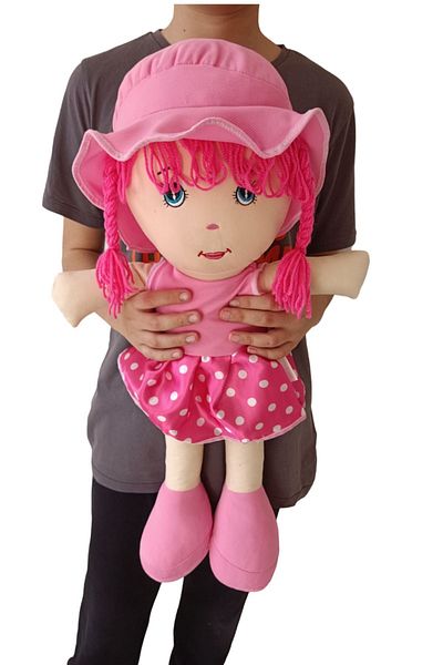 Nostalji Kutusu Sleeping Companion Toy Cloth Doll Pink Polka Dot Patterned Dress 65 Cm Gift for Lover Child