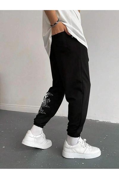 Khione Unisex Μαύρο Ρυθμισμένο Φούτερ με ελαστικά πόδια