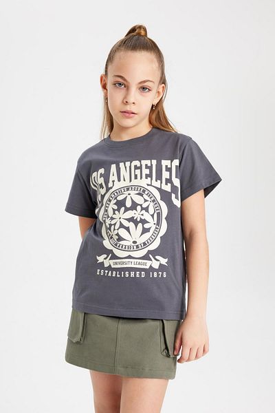 DeFacto Girl's Crew Neck Printed Short Sleeve T-Shirt B5088A824Sm