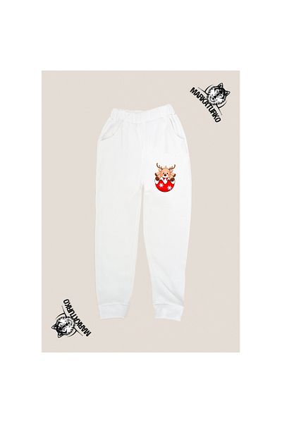 MarkaTurko ΧΡΙΣΤΟΥΓΕΝΝΙΑΤΙΚΟ DEER εμπριμέ unisex Προσαρμοσμένο σχέδιο Βαμβακερή λευκή παιδική φόρμα 2024-4E