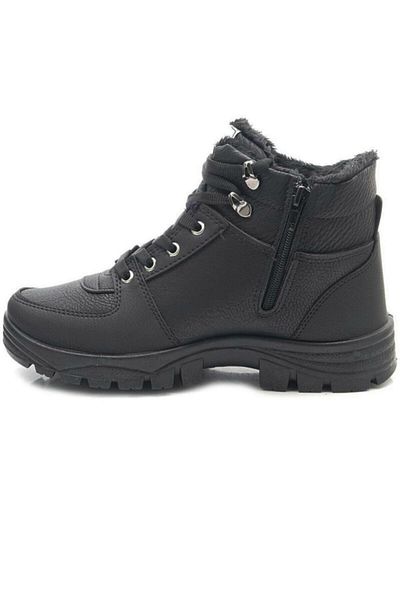 BRGL Cizme negre pentru copii unisex, rezistente la rece și la apă, cu blană în interior