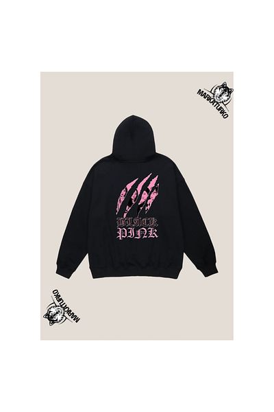 MarkaTurko BLACK PINK custom design back printed Black Hooded unisex Sweatshirt 105-1
