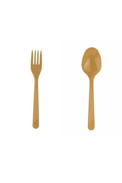 Ambalaj Evi Gold Plastic Fork and Spoon Set with 25L Capacity