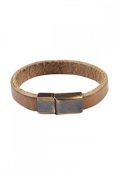 Deriderim Tan Genuine Leather Women's Magnet Closure Strap Bracelet