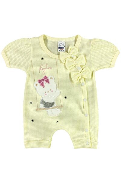 Miniel Baby Girl Teddy Bear Embroidered 3-6-9 Months Patterned Waffle Jumpsui...