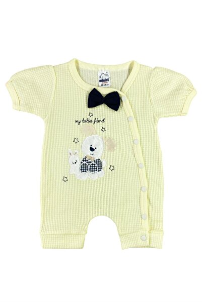 Miniel Baby Boy Rabbit Embroidered 3-6-9 Months Patterned Waffle Jumpsuit - Y...