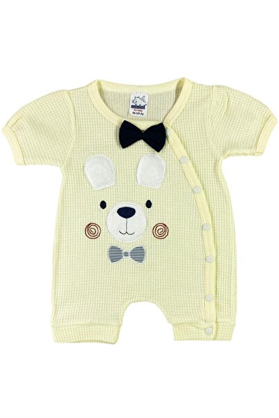Miniel Baby Boy Teddy Bear Embroidered 3-6-9 Months Patterned Waffle Jumpsuit...