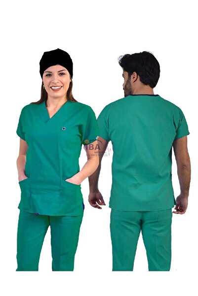 İBA MEDİKAL Cerrahi Yeşil Likralı Doktor Hemşire Ameliyathane Forması Nöbet T...