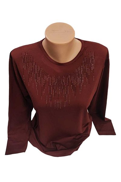 Sel Giyim NEW SEASON Women's Plus Size Crew Neck Mother's Combed Cotton Blouse