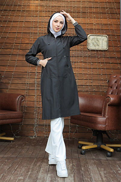 benguen 1265 Τσέπη Λεπτομερής καμπαρντίνα Μαύρο