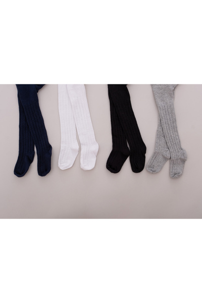 Elsisocks جوارب طويلة قطنية للأطفال 4 قطع رمادي-أبيض-أسود-كحلي نمط منقوش