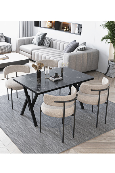 AVVİO Lavinya Teddy Sandalye 80x120 Yemek Masası Mutfak Masası 4 Kişilik Masa...