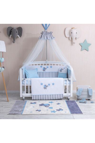 Mini Baby Aqua Mavi Cibinlikli Uyku Seti 60x120