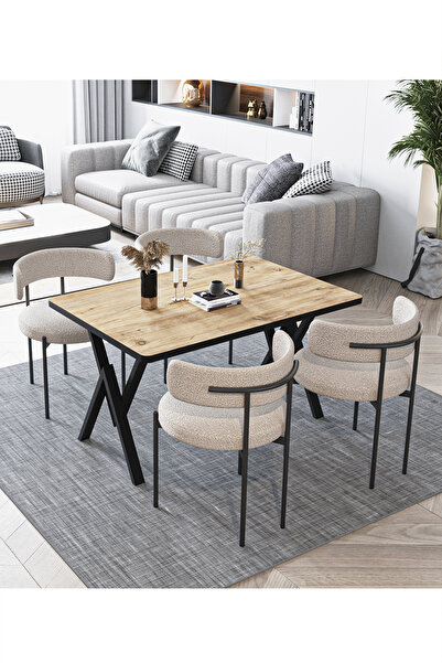 AVVİO Lavinya Teddy Sandalye 80x120 Yemek Masası Mutfak Masası 4 Kişilik Masa Sandalye Takımı